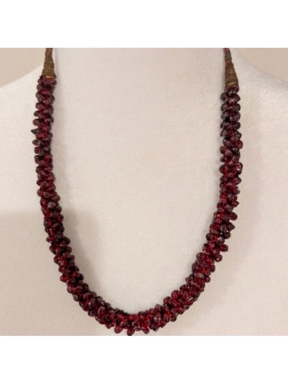 Vintage European Handmade Garnet Bead Necklace - Deep Red Women’s Jewelry .